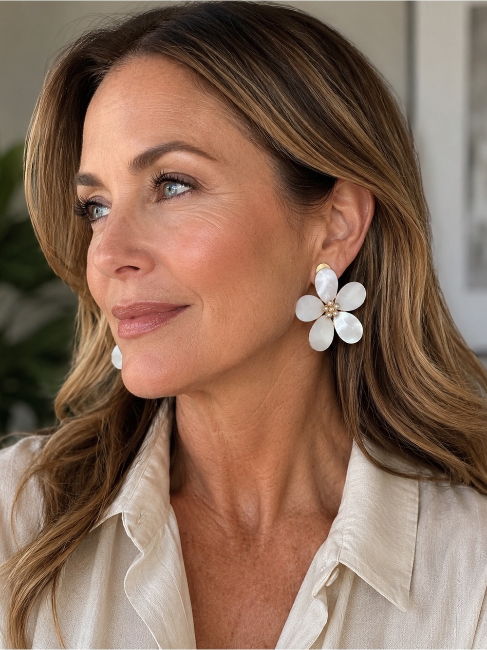 Princess Polly White Mother-of-Pearl Floral Pierced Earrings
